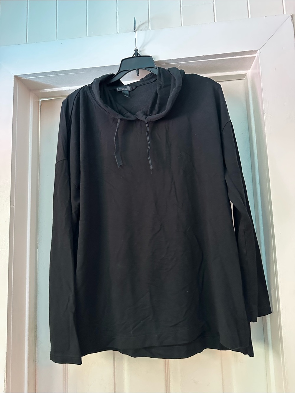 Banana Republic Black Crewneck Sweatshirt with Drawstring Hood